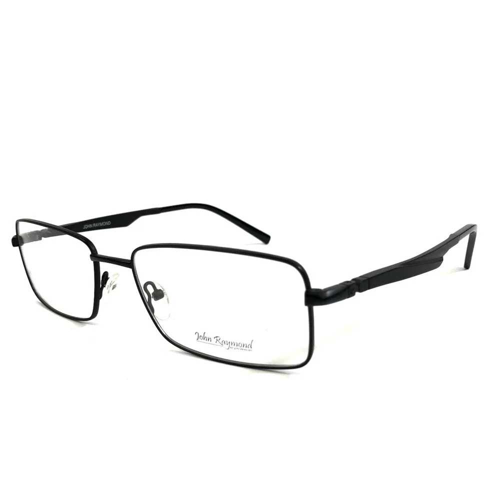 John Raymond Eyeglasses Frames JR-02063 BLOCK Black Rectangle Wire Rim 60-19-150